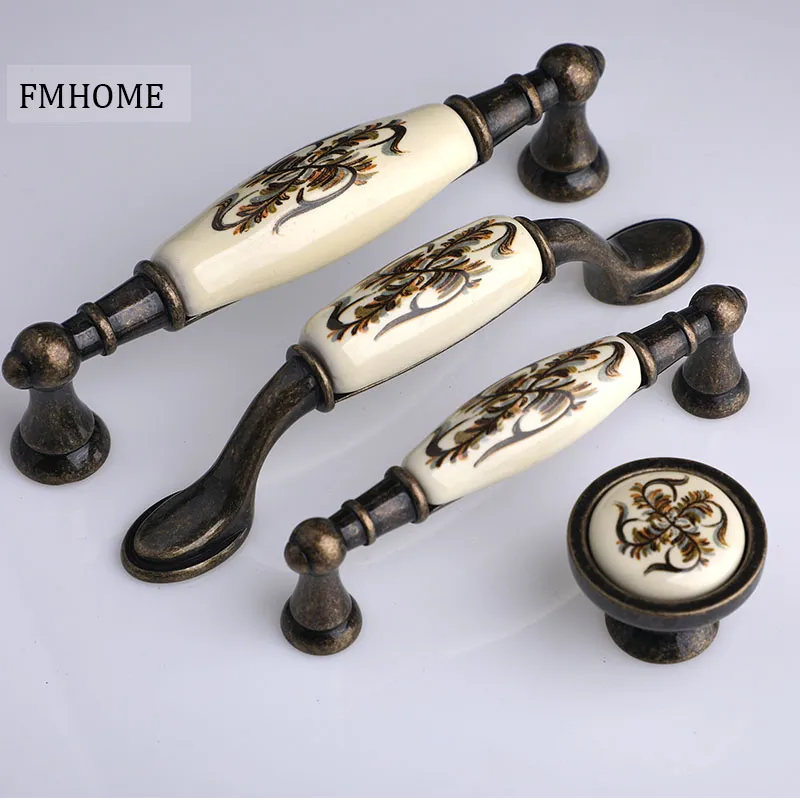 96 128mm european retro rural ceramic kitchen cabinet wardrobe handle antique bronze drawer tv cabinet cupboard knob pull 5"