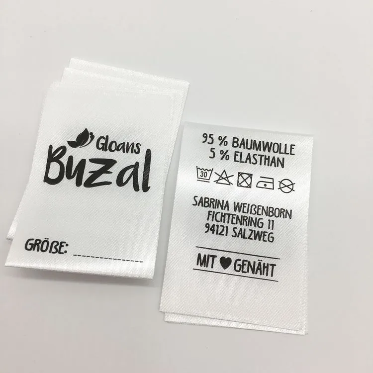 Étiquettes imprimées personnalisées étiquettes de vêtement 1000 pièces notions impression flexographique étiquette en satin à bord fendu