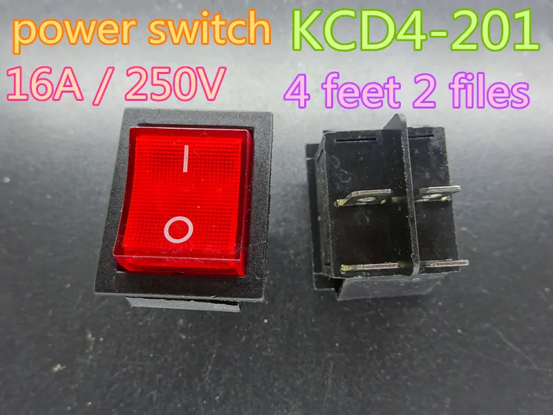 50pcs/lot Red KCD4-201 4 feet 2 files illuminated rocker power switch 16A / 250V in stock