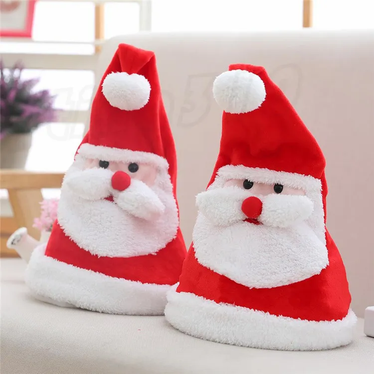Confezione 2 Cappelli Di Babbo Natale In Peluche Per Adulti – Rosso Con Pompon Bianco, Perfetti Per Il Natale - copertina