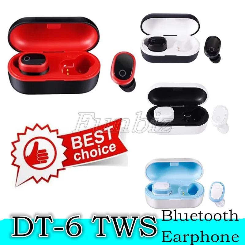 DT-6 DT6 TWS Mini Bluetooth 5.0 Auriculares Auriculares inalámbricos Estéreo verdadero Auriculares deportivos Auriculares Auriculares intrauditivos Llamada binaural 4 colores