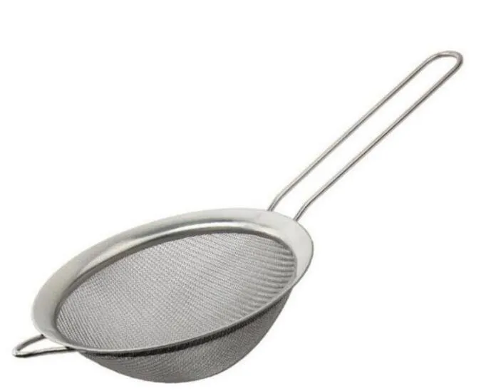 Gratis verzending Roestvrijstalen Fijn Mesh Steiler Colander Meel Zeef met Handvat Sap en Tea Sinterkeuken Gereedschap