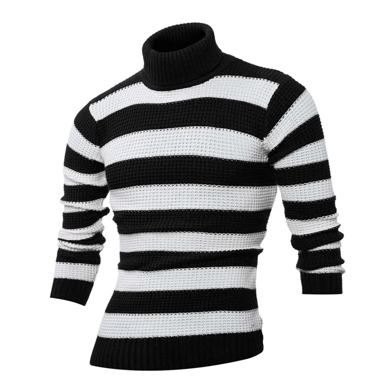 Pulls pour hommes Hiver Mode Stripe Print Design Pull à col roulé de grande taille à manches longues Contraste Casual