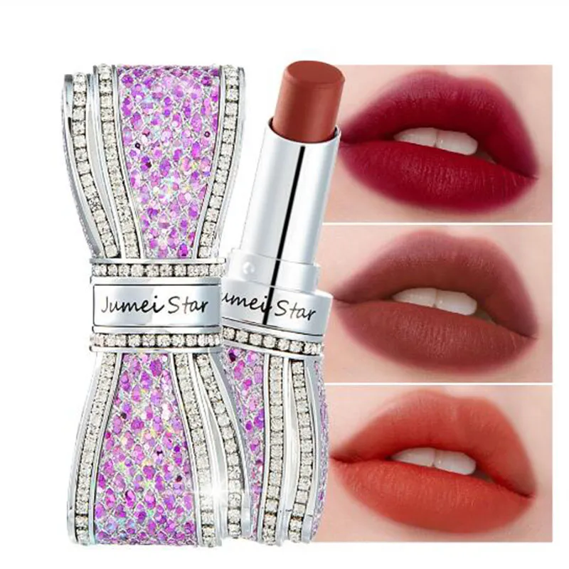 Brand Lipstick Jumei Star Bow Diamond Matte Color Lasting lip gloss No Fade Waterproof Sexy color