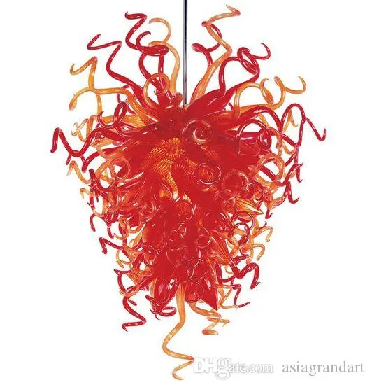 Dale chihuly stijl rood geblazen glas kroonluchter licht art deco moderne kristallen ketting kroonluchter indoor decoratie glas hanglampen