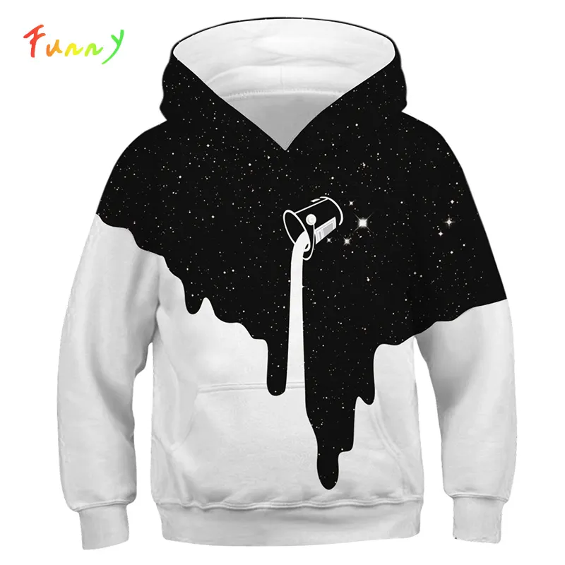 Erkek Kız Sweatshirt Çocuk Hoodie 3D Baskı Dökülmüş Süt Çocuk Hoodie Uzay Galaxy Hooded Ceket UNISEX Uzun Kollu Külük