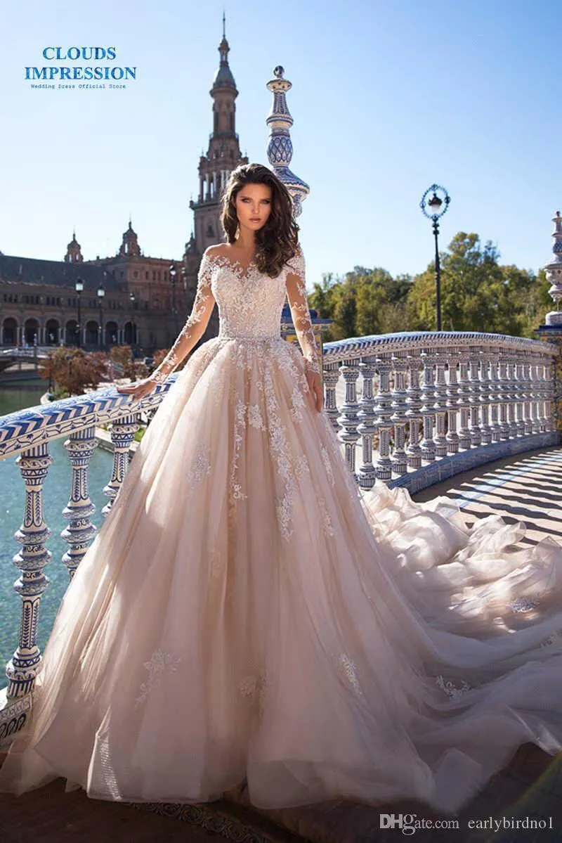Long Sleeve Champagne Lace Appliqued A-Line Plus Size Wedding Dress with Zipper Back from Dhgate A-Line Wedding Dresses - price 254.89 Long Sleeve Champagne Lace Appliqued A-Line Plus Size Wedding Dress with Zipper Back from Dhgate A-Line Wedding Dresses - price 254.89