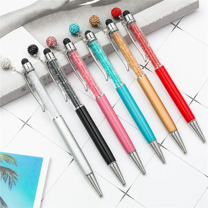 NEW Little Crystal Ball Ballpoint Pen Creative Pilot Stylus Touch Pen With Bling Pendant Writing Stationery Office School Student Gift