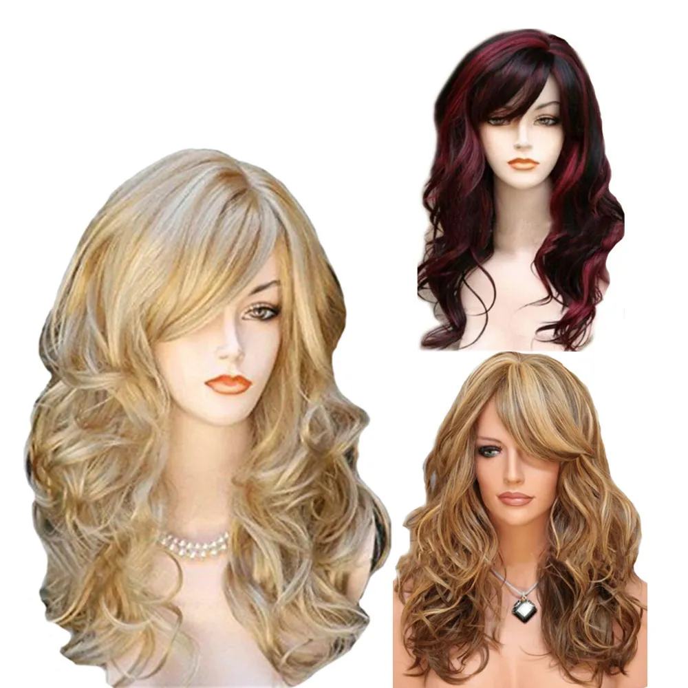 2019 European och American Wig Gold Female Wig Hair Multi-Color Medium Long Curly Hair Chemical Fiber Wig