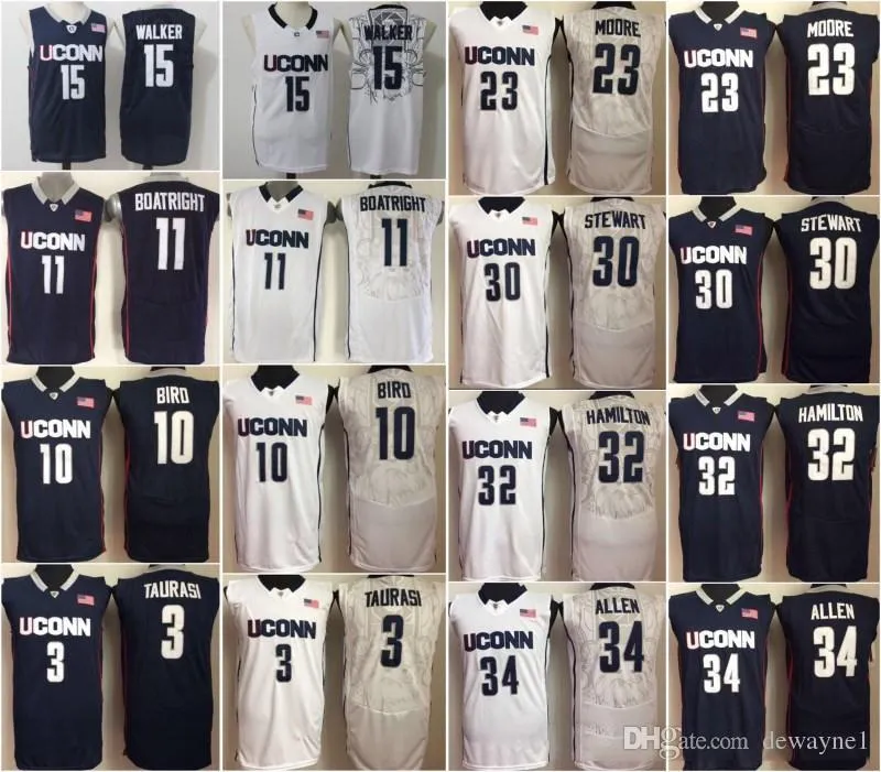 Men Uconn Huskies Koszulki college'ie 15 Kemba Walker 10 Sue Bird 3 Diana Taurasi 30 Breanna Stewart 34 Ray Allen Navy Basketball Jerseys