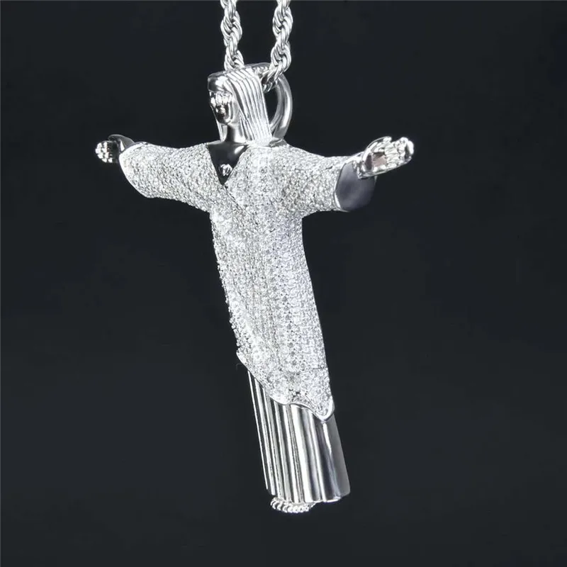 18k ouro jesus cristo o redentor cruz pingente colar banhado a ouro prata masculino hip hop bling jóias presente4892699