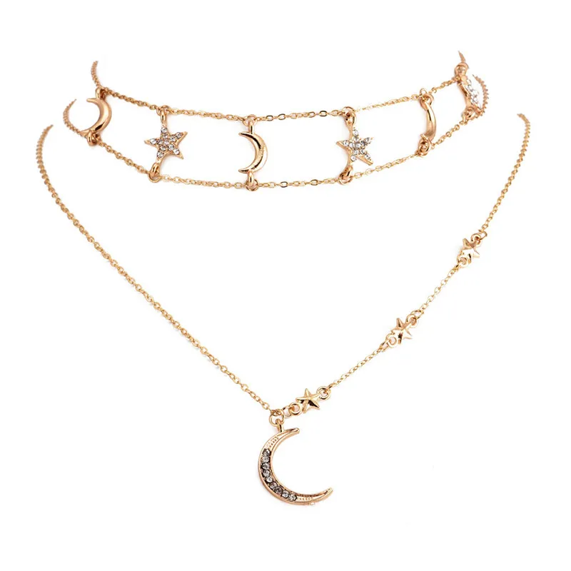 Collana Crystal Star Moon Collana girocollo in oro Collane multistrato Ciondolo Gioielli moda estiva per donne volontà e sabbia