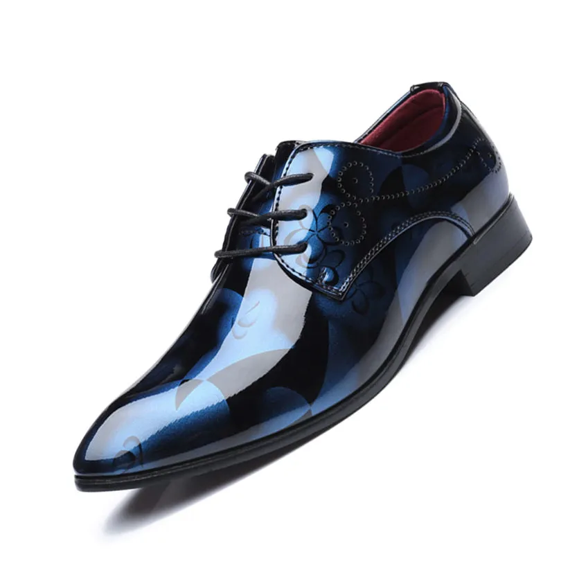 Grande taille 38-48 hommes chaussures habillées de luxe en cuir verni bout pointu motif Floral chaussures en cuir hommes Oxford chaussures