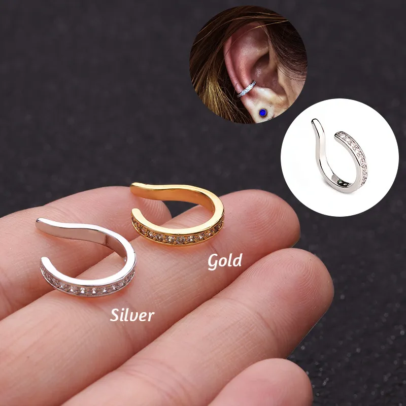 1 PC 10mm Złoto Silver Color Brak Przebijanie Chrząstki Mankiet Górny Ucha Cuff Wrap Kolczyk Non Przebite Fake Conch Piercing Biżuteria