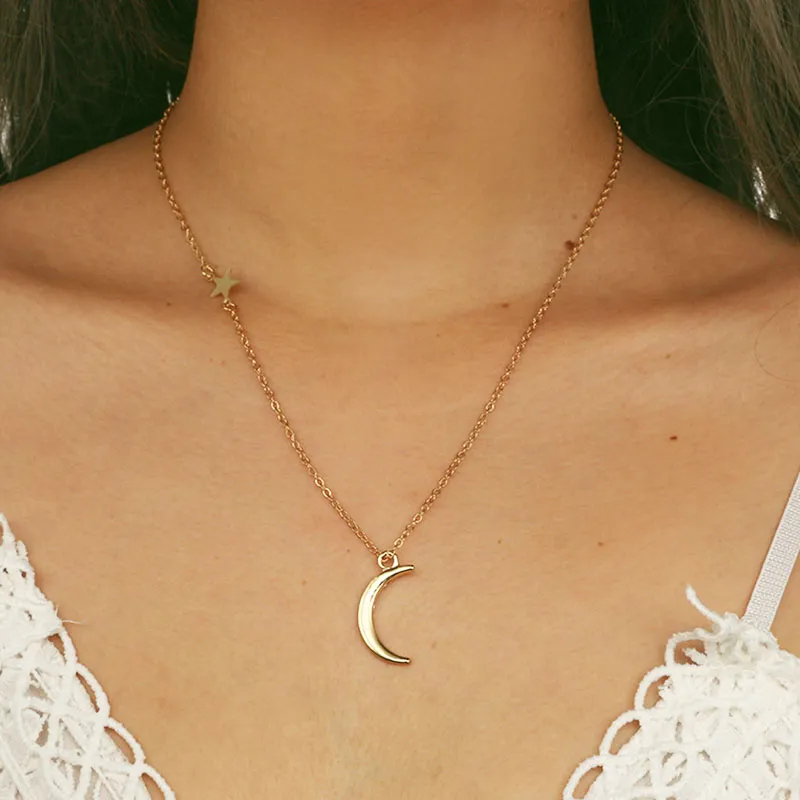 Gold Necklace Girls Simple, Moon Pendant Necklace Simple