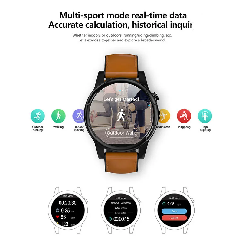 2020 Bästa 4G GPS WiFi Sport Android OS Smart Phone Watch med 3GB + 32GB Minne 2MP Kamera Hjärtfrekvens Man Bluetooth Smartwatch