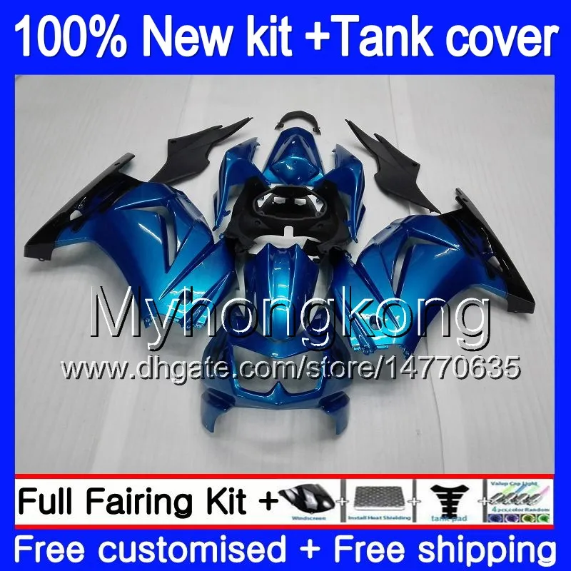 + Tank för Kawasaki ZX-250R EX-250 ZX250R 08 09 10 11 12 201MY.0 EX250 ZX 250R ex 250 EX250R 2008 2009 2010 2011 2012 Fairings Glossy Blue