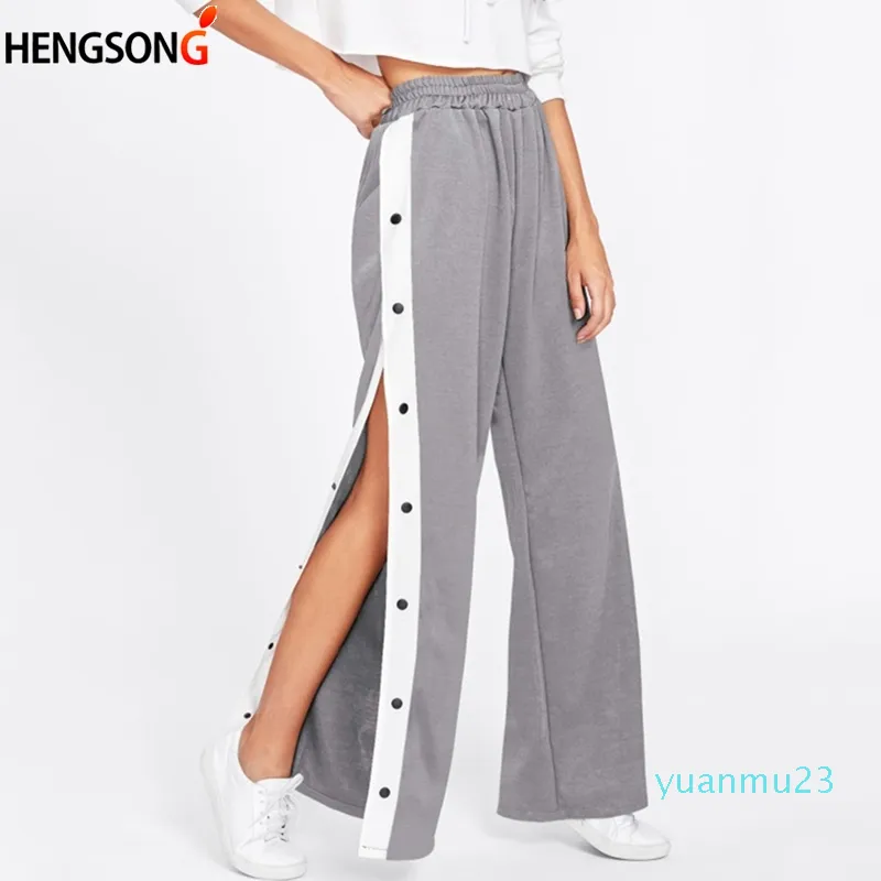 Wholesale Side Buttons Split Tennis Pants Women Sports Pants Loose High  Waist Long Wide Leg Workout Gym Fitness From 32,92 €