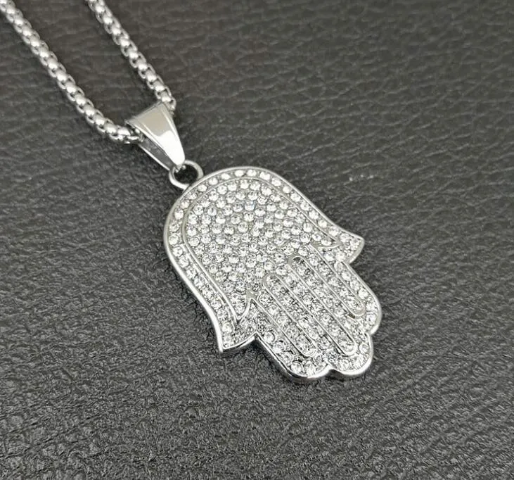 Hamsa Rope Chain Mens Lucky Hamsa Hand Pendant Necklace Full Cubic Zirconia Hip Hop ...