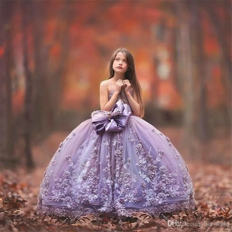 Luxury Flower Girls Dresses 3D Floral Applique Spaghetti Strap Fashion Fluffy Detachable Bow Ball Gown For Birthday Wedding Girls Dress From 97 48 DHgate