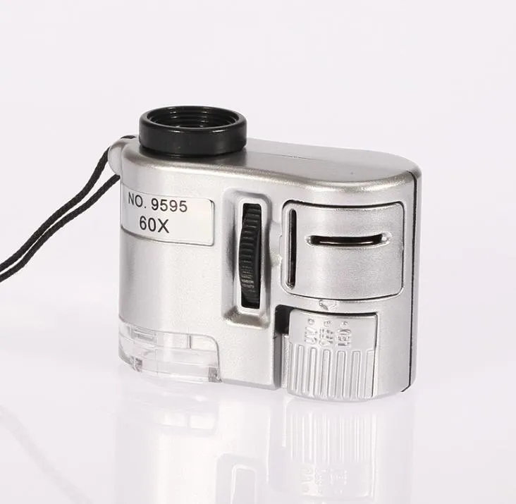 Microscopio con lente d'ingrandimento tascabile mini lente 60X nuovissimo con rilevatore di valuta per gioielliere con luce a LED