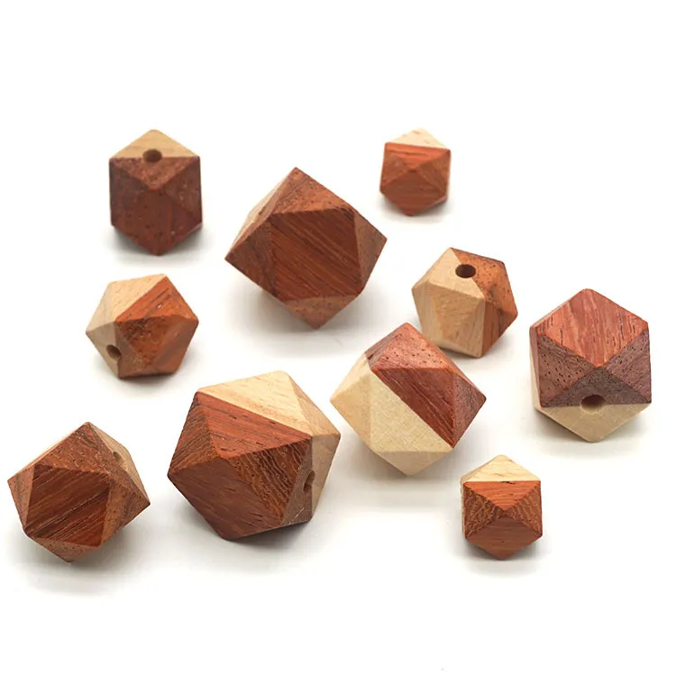 Cuentas octagonales de doble Color, 10mm, 12mm, 14mm, cuentas espaciadoras geométricas de madera para fabricación de joyas, accesorio DIY hecho a mano