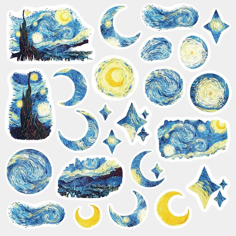 wholesale 5Bag Cute Stickers Creative Van Gogh Stickers Kawaii Adhesive Paper Stickers For Kids Girls Gift School Supplies Stationery