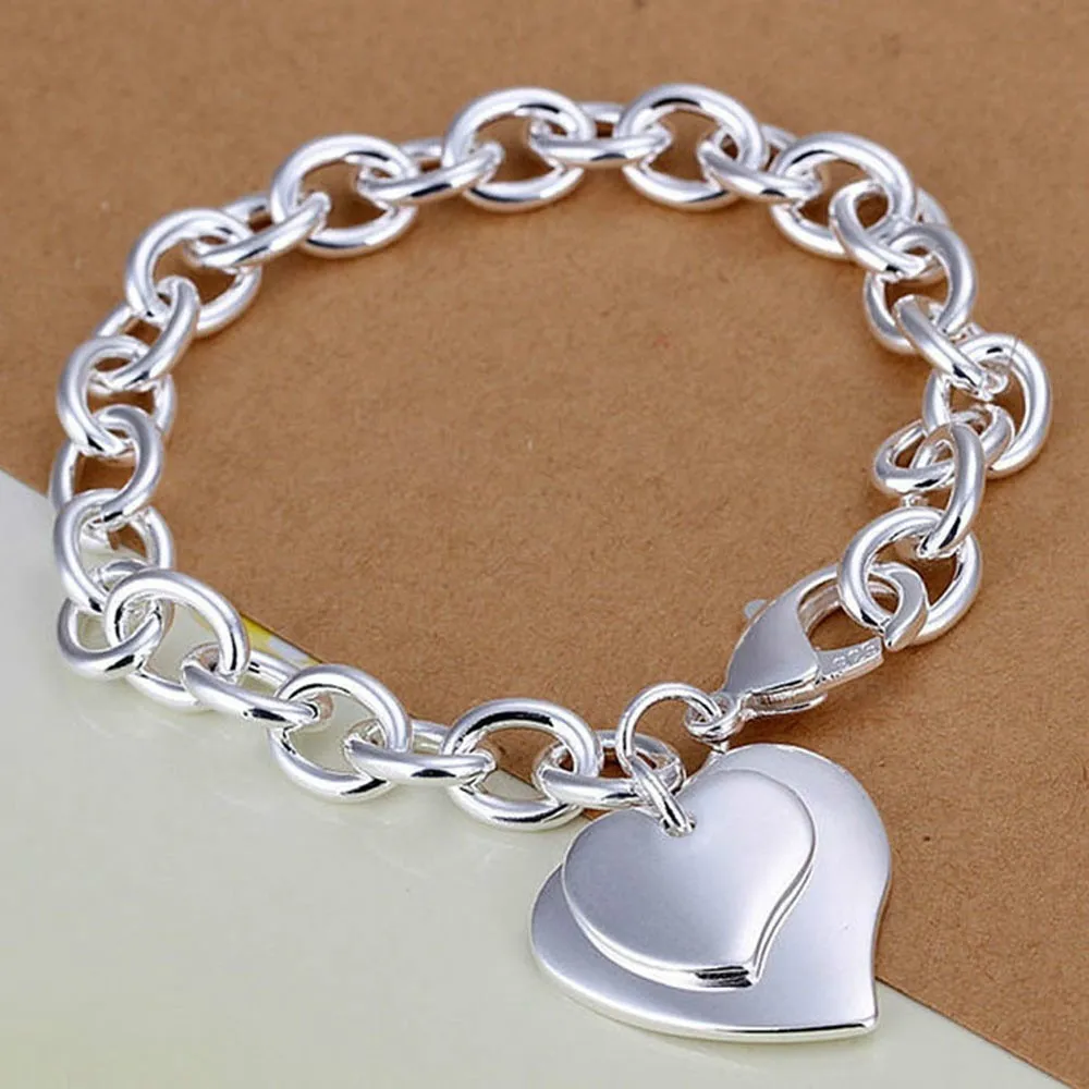 1PC Gümüş Moda Bilezik Takı Kalp kolye Klasik Şık Bilezik