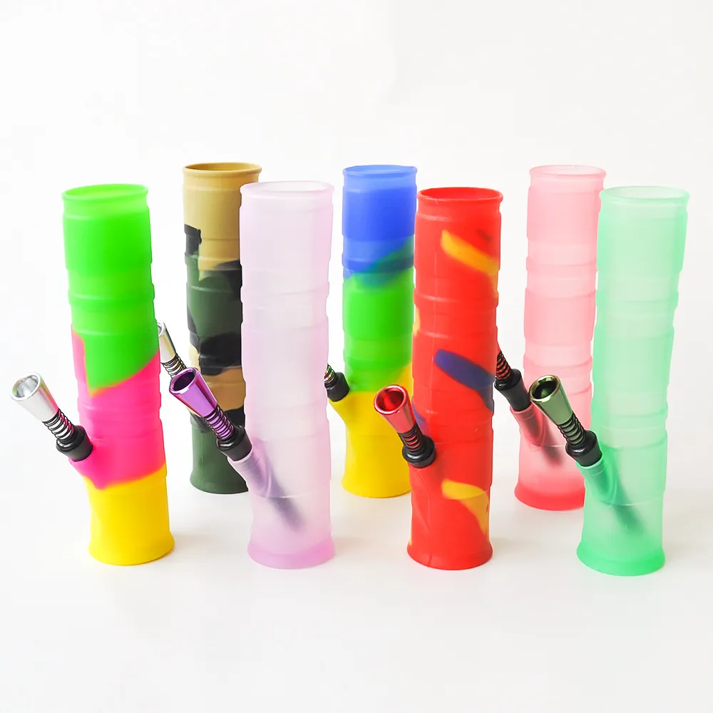 Foldable Water Pipe Portable Silicone Bongs smoking accessory 7.8inches Folded Bong Metal Straight Perc Oil Concentrate dab rig