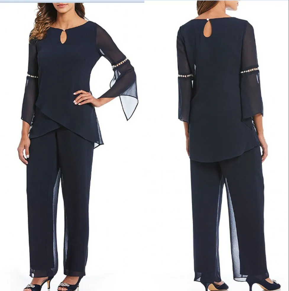 Trajes De Madre De La Novia De Gasa Azul Marino Oscuro Escote Redondo  Mangas Largas Volantes Hasta El Suelo Vestido De Invitados De Boda Fiesta  Formal Vestidos Para Madres De 86,5 € | DHgate, image size:977x984