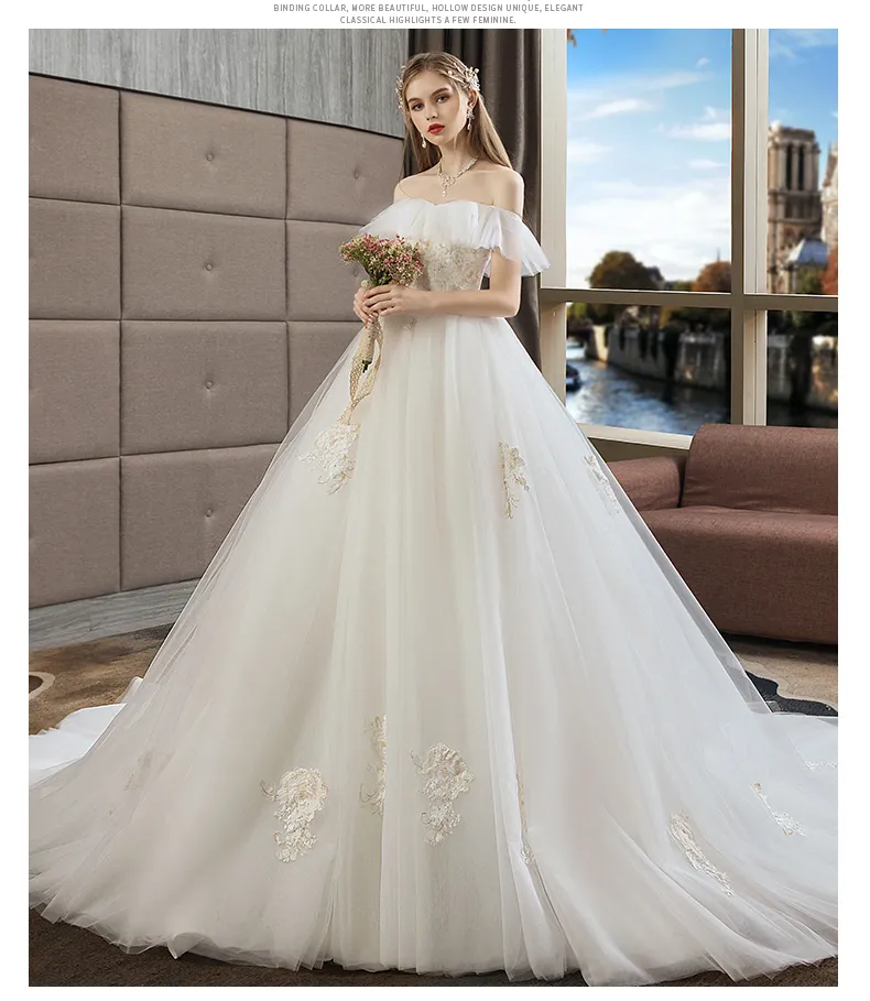 Usine vente directe nouvelle drag tail princesse r veuse grosse mari e voile principal robe taille haute taille mince