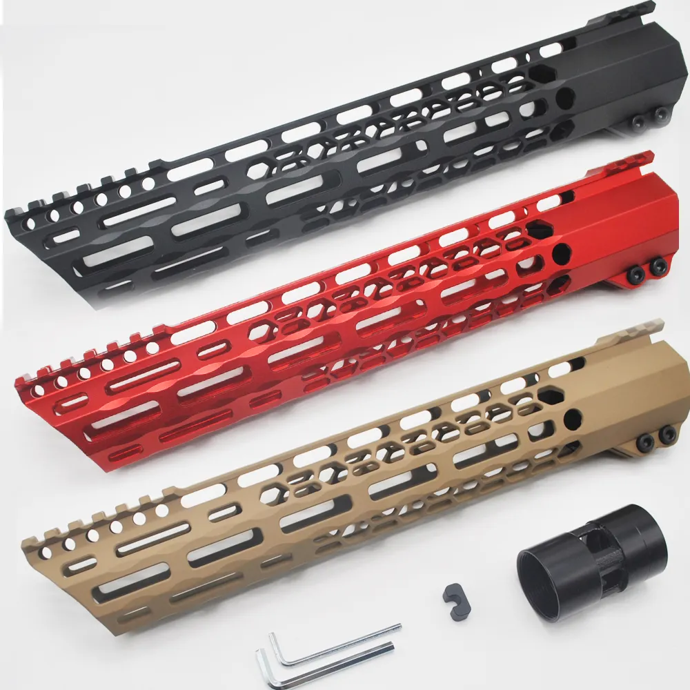 12'' inch Length M-LOK Clamping Free Float Handguard Rail Picatinny Mount System MLOK Hunting_Black/Red/Tan Smooth