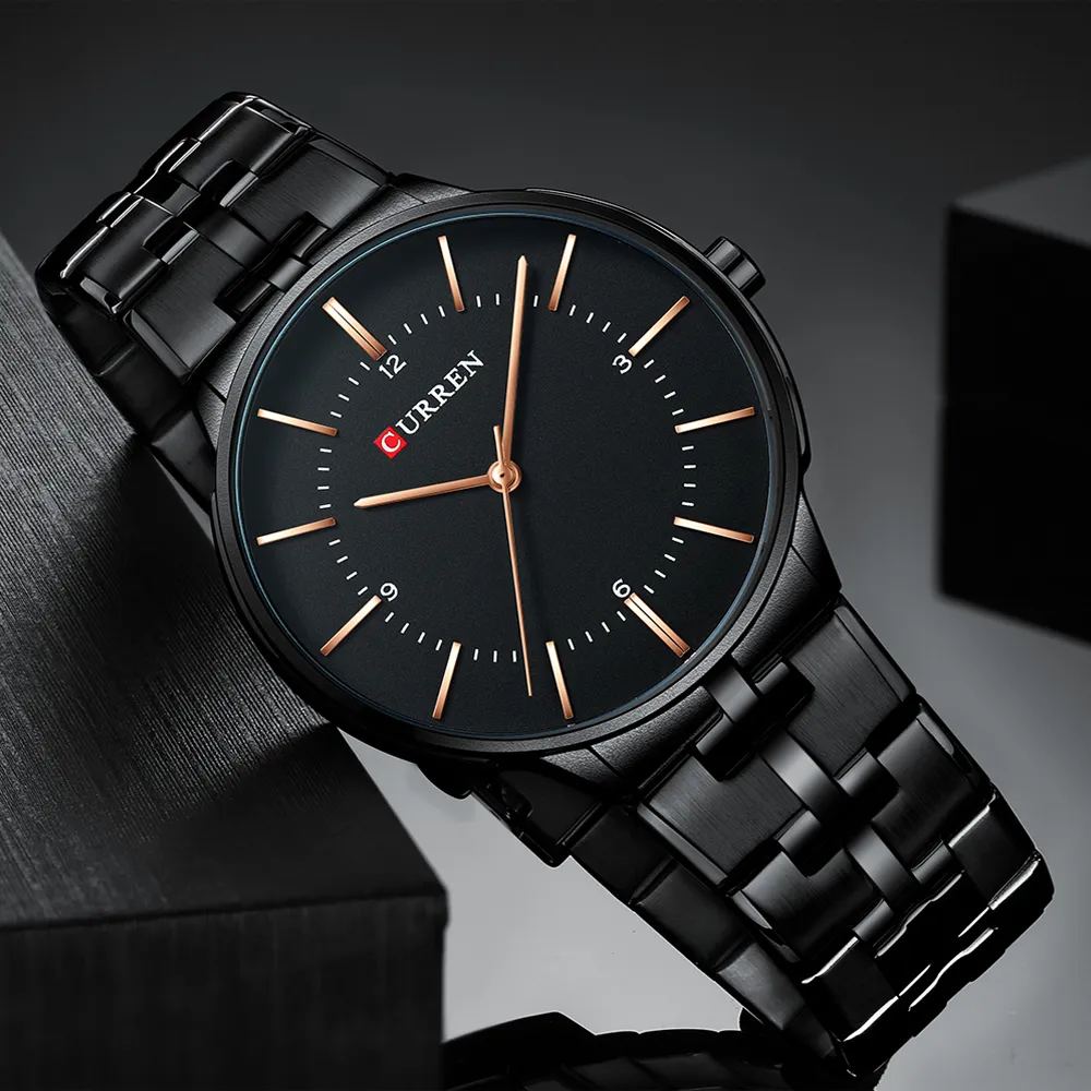 Curren black sales stainless steel watch