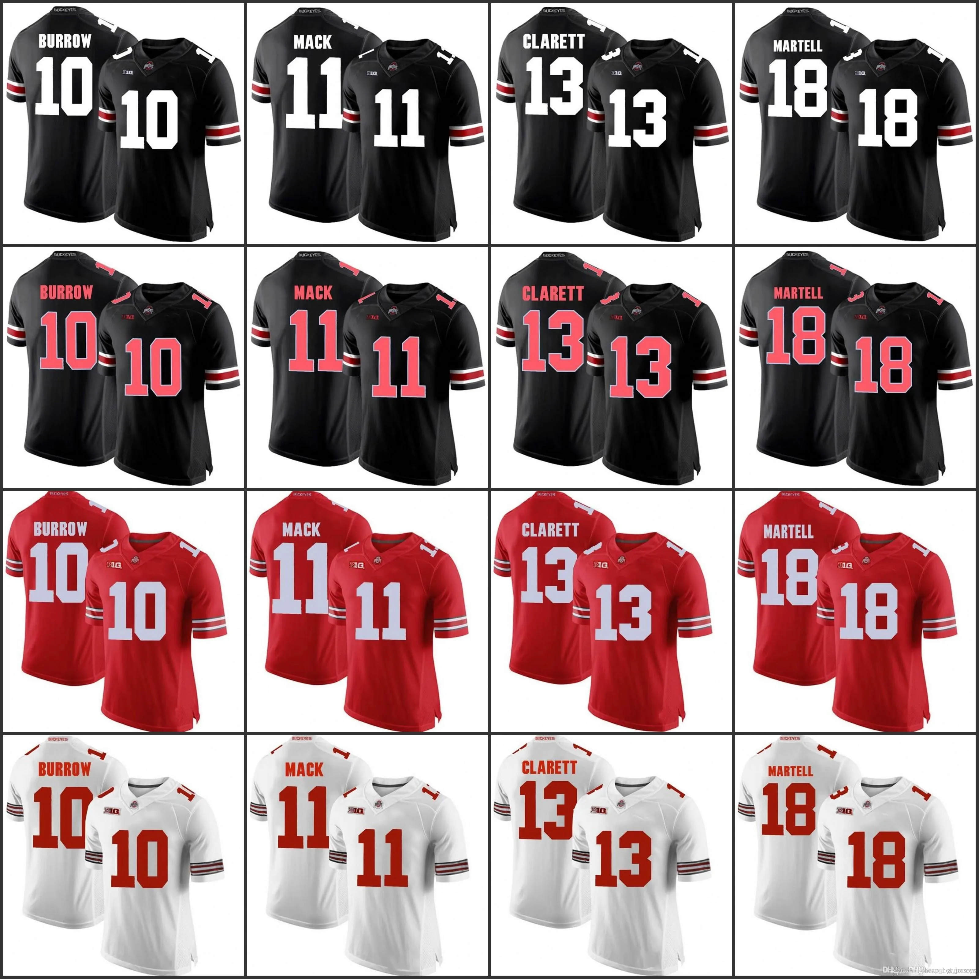 Custom 2019 Ohio State Buckeyes College Football Cualquier número Nombre Blanco Rojo Gris Negro Camo 1 Fields Dobbins Olave Haskins George OSU Jersey