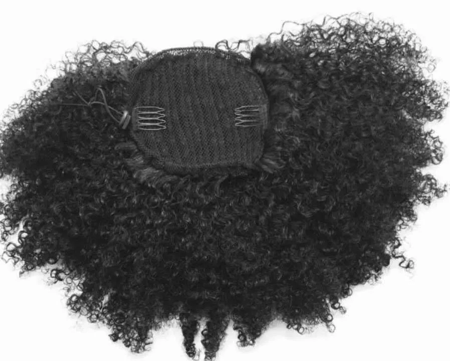 Cheveux humains naturels queue de cheval bouffée chignon extension cheveux femmes postiche afro crépus bouclés 140g