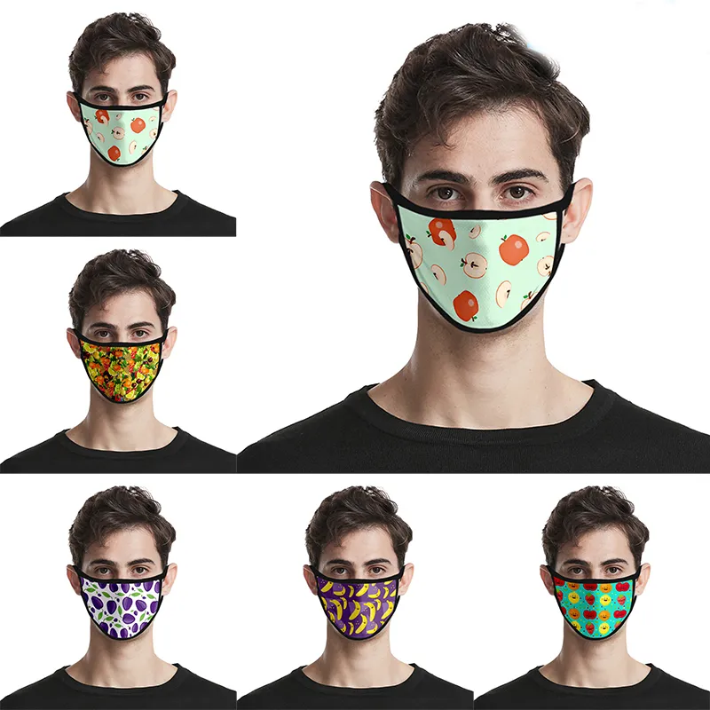 Fruits colorés impression 3D Designer masque facial coton masques réutilisables Out Door Sport Riding Masques Mode Coton Designer Masque
