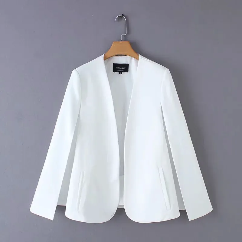 Femmes \ 's Thin Jacket split design femmes cape costume manteau casual lady noir et blanc veste mode streetwear lâche survêtement tops