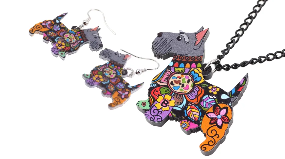 Weveni Acrylic Anime Aberdeen Ish Terrier Dog Jewelry Sets earringsネックレス