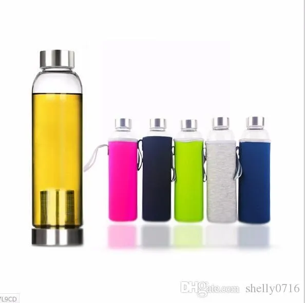 550ml szklana butelka wody BPA Bezpłatna wysoka temperatura odporna na szklaną butelkę wody z filtrem herbaty Butelka Nylonowa