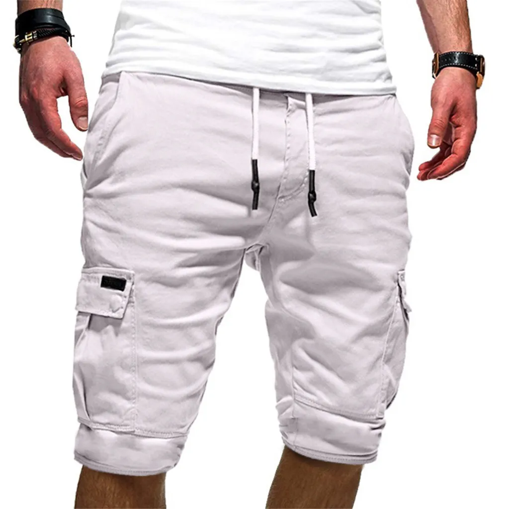 Casual Solid Knee Lunghezza Jogging Pantaloni Tasche Abbigliamento Uomo Coulisse Pantaloni sportivi Pantalone Corto Hombre Chort Homme 1 # Y19050702