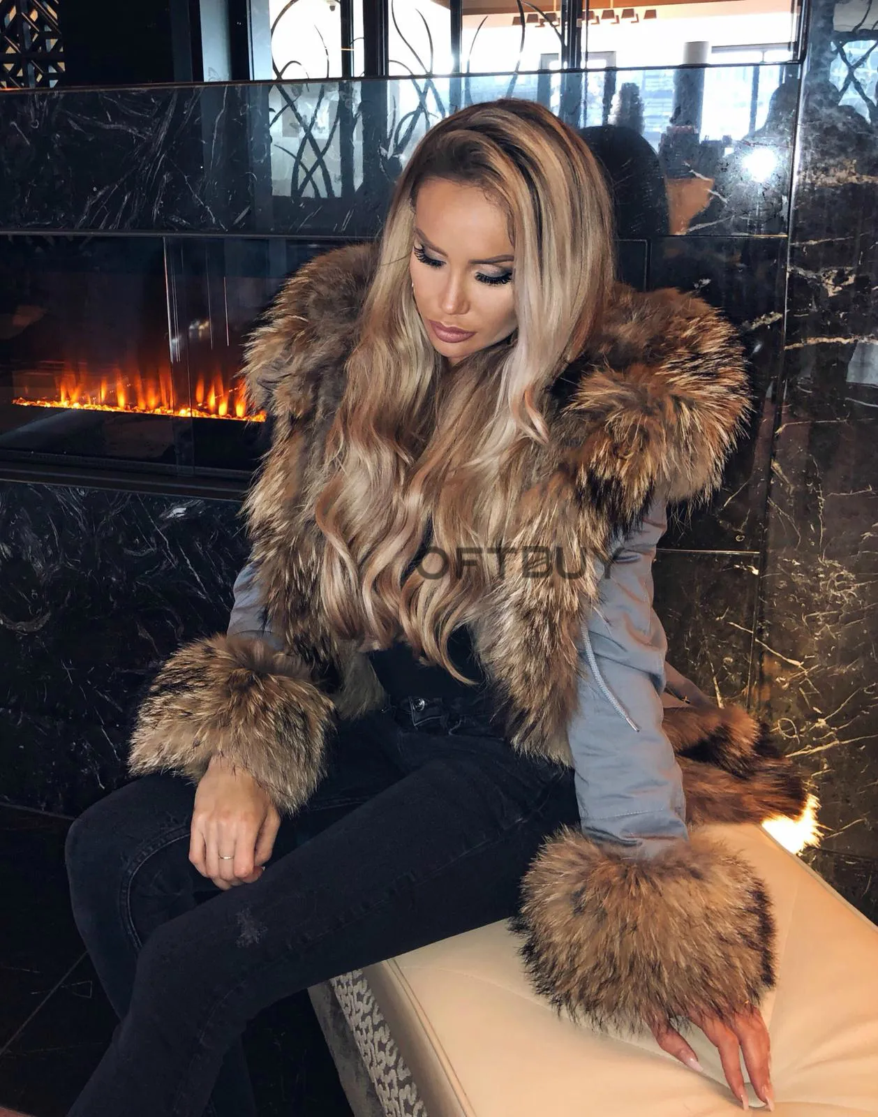 OFTBUY réel manteau de fourrure longue Parka veste d'hiver femmes naturel col de fourrure de raton laveur réel doublure de fourrure de renard détachable Streetwear nouveau