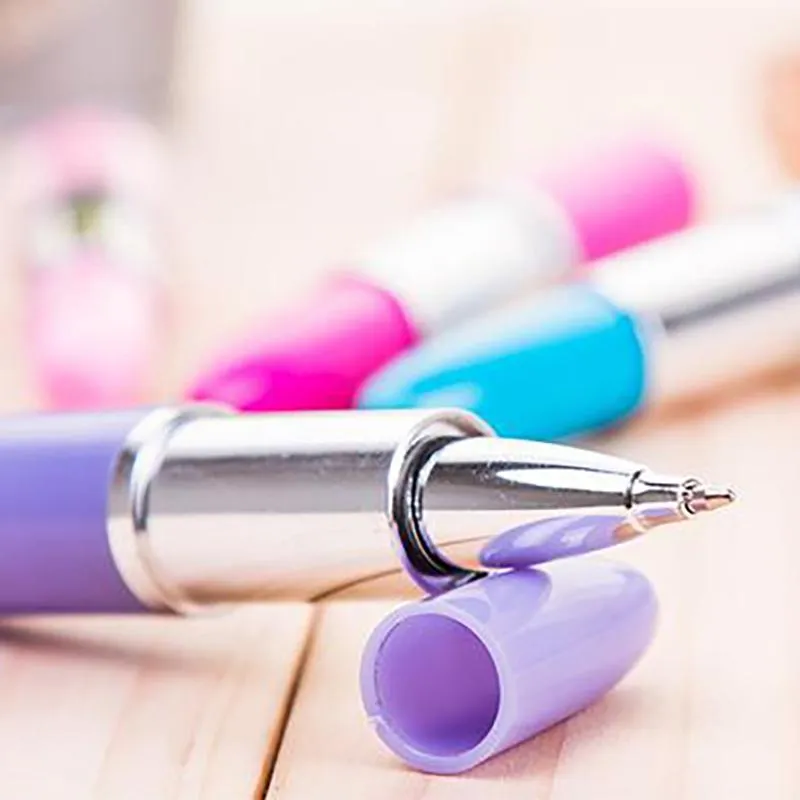 Cute Lipstick Ball Point Pens Kawaii Candy Color Plastic Ball Pen Novelty Item Stationery Free