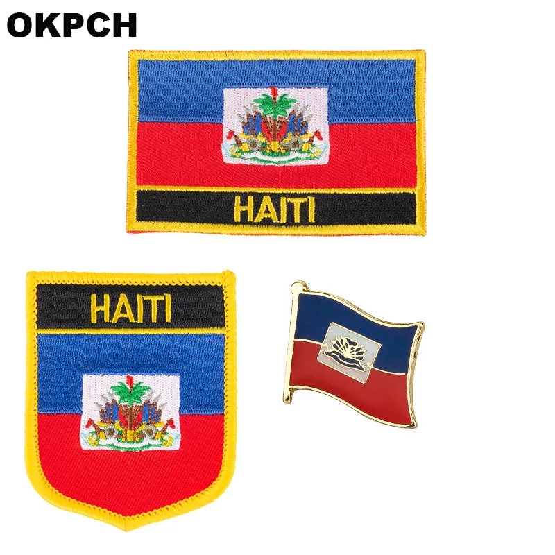 Insigne de patch drapeau haïtien 3 pièces un ensemble de patchs pour vêtements décoration bricolage PT0073-3