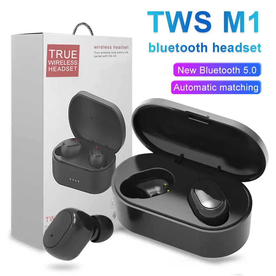 M1 Bluetooth Earphones Wireless 5.0 Stero Earbuds Intelligent Noise Reforting Bärbara hörlurar för smart mobiltelefon med detaljhandelslådan