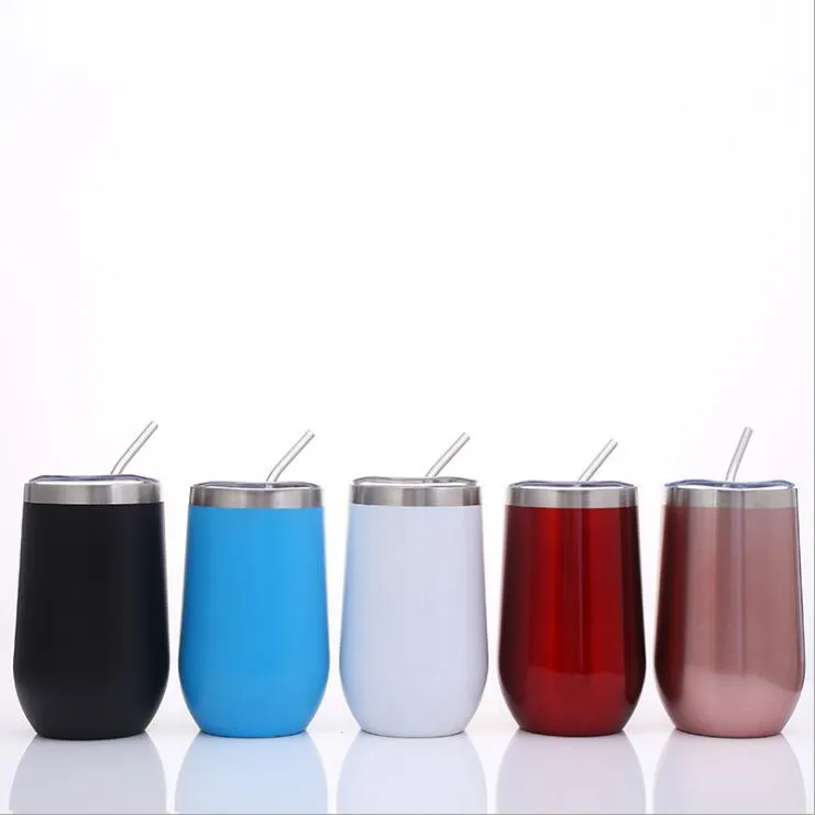 Copos de Ovo de Aço Inoxidável Copo de Vinho de Vinho Punho Duplo Térmicas Tuminos Sem Costumados Tumblers Pó Coated Travel Café Cerveja Canecas 12oz LT841