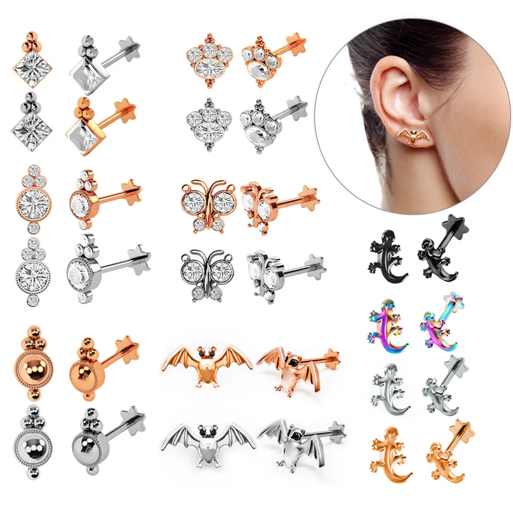 Presentes jóias de aço inoxidável de qualidade superior Cubic Zirconia Brinco Studs Ear Piercing brincos de diamante Penetrante para mulheres dos homens Atacado