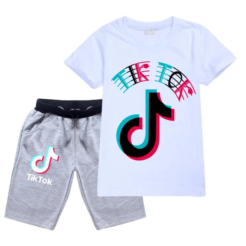 Hot Tik Tok 2 Pezzi Maglietta Bambini Pantaloncini Cotone Comoda