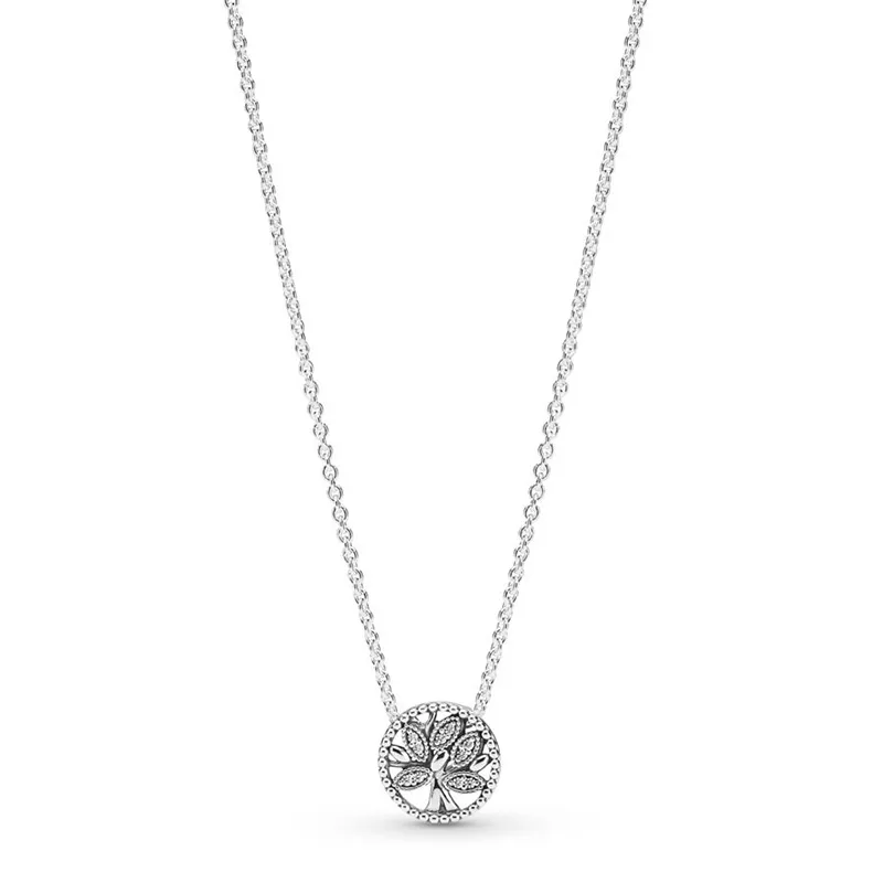 2019 NEW 100% 925 Sterling Silver Classic Pop Tree of Life Pandora Necklace Flower Pendant Clavicle Chain For Women Jewelry Gift