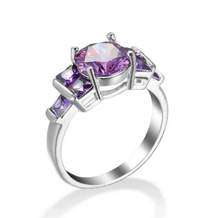 LuckyShien Family Friend Gifts Rings Silver Purple Cubic Zircon Delicate for Women's CZ Rings Jewelry Free shippings