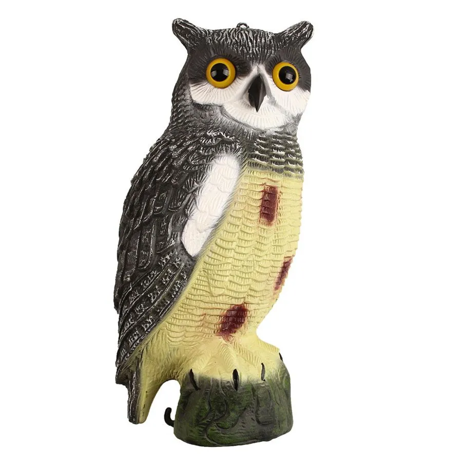 Pestcontrol Carecrow Owl Decoy Statue door realistische nep Outdoor Pest Bird Afschildering Handgeschilderde Tuinbeschermer SCHRIJVEN Eekhoorns Paire